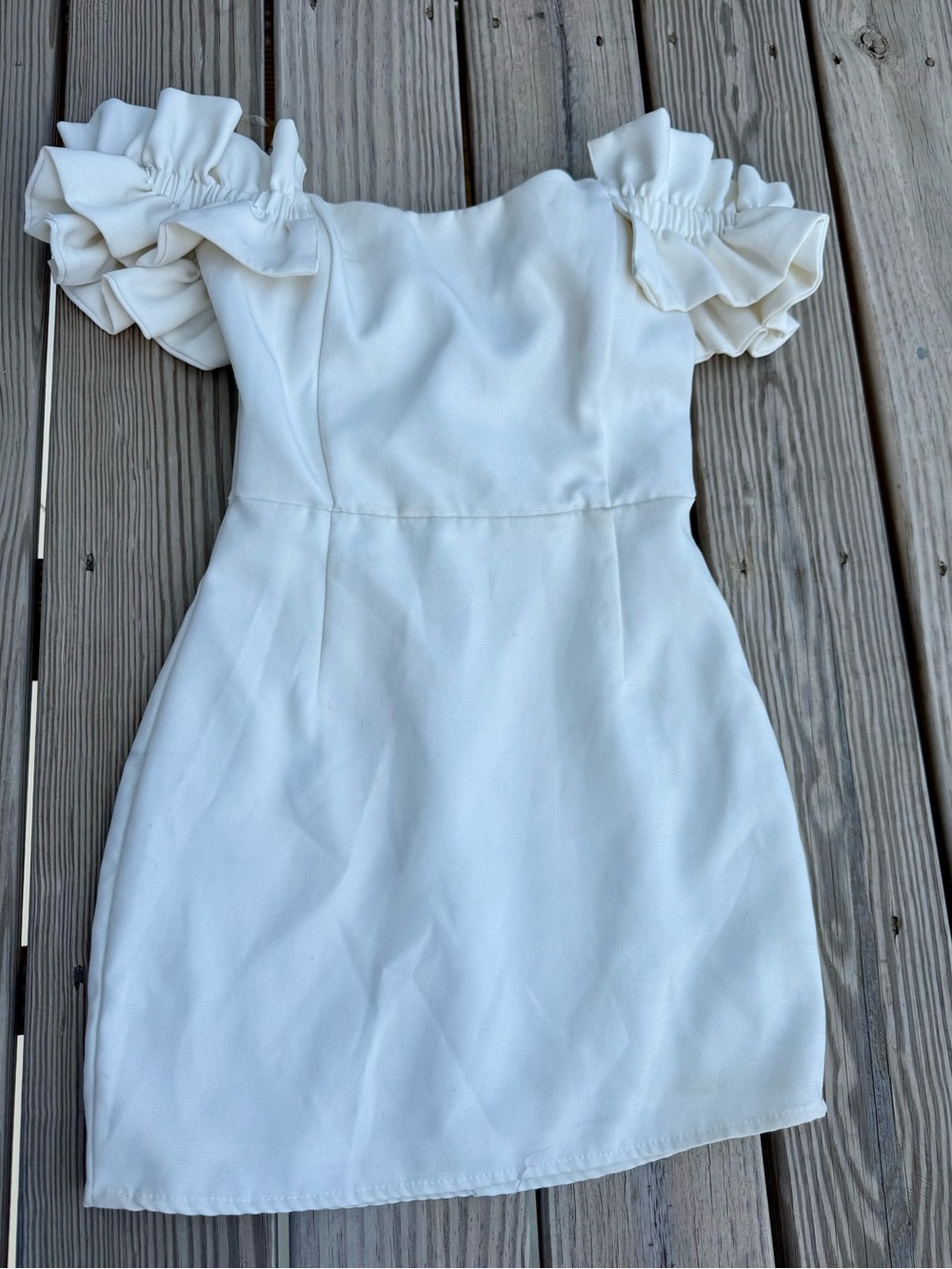 DO+BE Cream One-Shoulder Ruffle Mini Dress